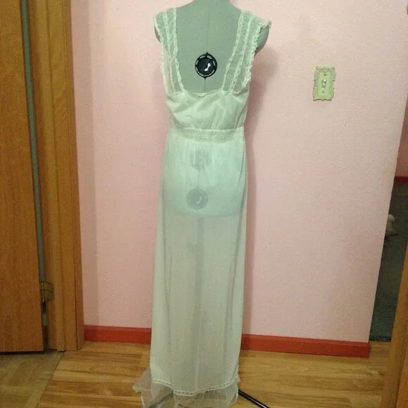 Vintage '50s 1950s - '60s 1960s Sheer Nylon Elastic Waisted Maxi Nightgown - Picture 2 of 6